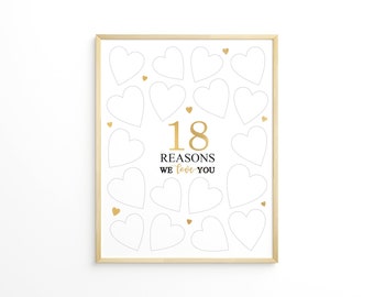 18 Reasons We Love You, 18th Birthday Party Decor, gold, Guestbook, Eighteen Bday, Sign In Guest Book, printable, Instant Download