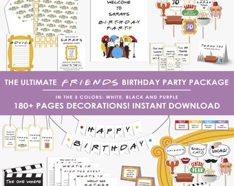 Decoración de fiesta de cumpleaños con temática de amigos, PAQUETE, pancarta / invitación / accesorios / letreros de amigos, bricolaje, decoraciones, juego, imprimible, descarga instantánea