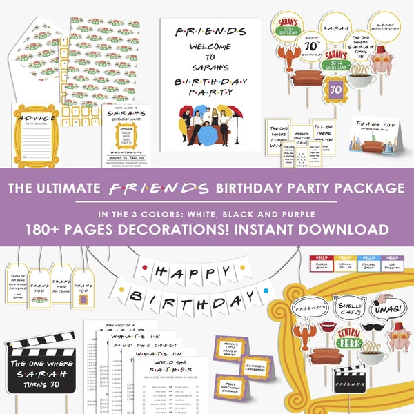 Vrienden thema verjaardagsfeestje decor, BUNDEL, vrienden banner | uitnodiging | rekwisieten | borden, doe-het-zelf, decoraties, set, afdrukbaar, direct downloaden