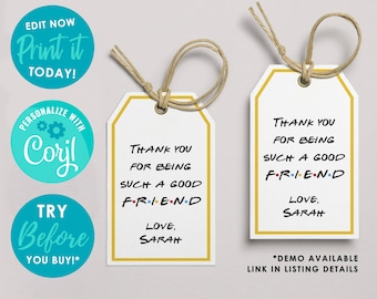 Editable Friends Gift Tag, friends theme birthday party favor tag, personalized, diy, printable, INSTANT DOWNLOAD