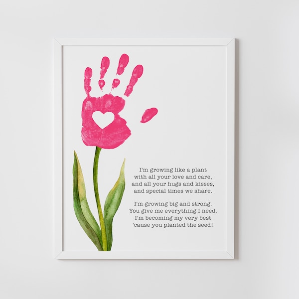 Mother's Day Flower Handprint Art Poem, DIY, kids craft, card, gift for mom, for grandmom, keepsake, printable, INSTANT DOWNLOAD