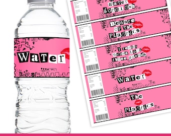 5x Mean Girls water bottle labels, mean girls theme party decor, The Plastics, DIY, printable, INSTANT DOWNLOAD