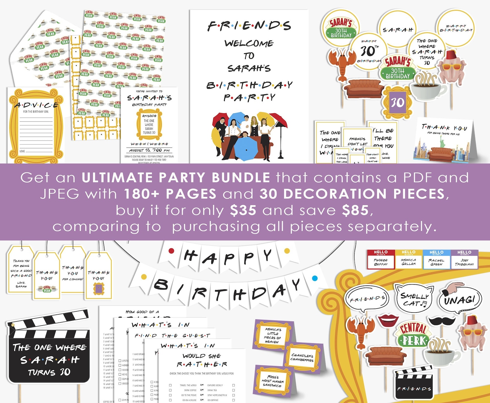 Editable Friends Theme Food Label, Place | Buffet Cards, Custom, Food ...