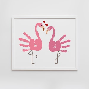 Lavoretto artistico con impronte di mani di fenicotteri per bambini, San Valentino, attività prescolare, ricordo, fai da te, biglietto per neonato, DOWNLOAD IMMEDIATO