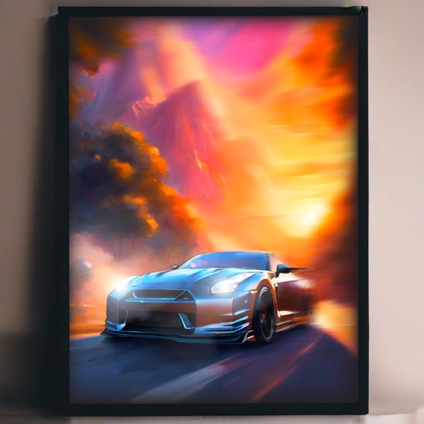 Lofi Poster - JDM Car Poster - Cityscape Poster - Nissan GTr R35 - Initial D