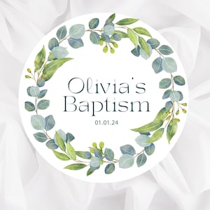Circle Baptism stickers. Mi bautizo labels. Baby blessing favor tags.