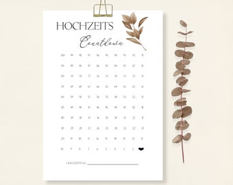 Hochzeitscountdown | 100 Tage bis zur Hochzeit | printable | zum selbst drucken | deutsch und englisch