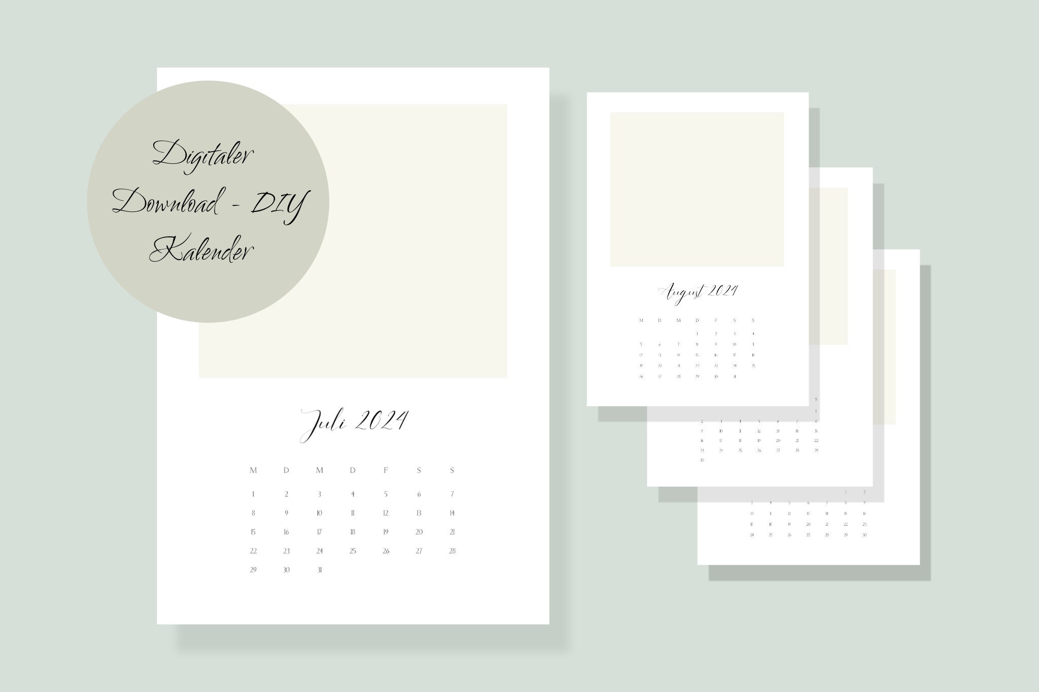 DIY Kalender 2024 Druckvorlage Digitaler Download zum selbst gestalten 