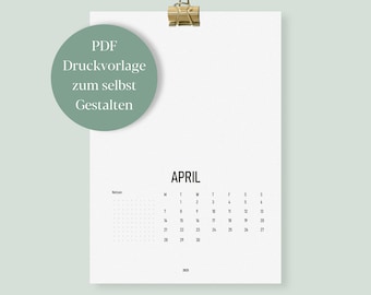 DIY Kalender 2025 Druckvorlage | zum selbst gestalten | digitale Datei | englisch | Din A4, A5, A3, letter