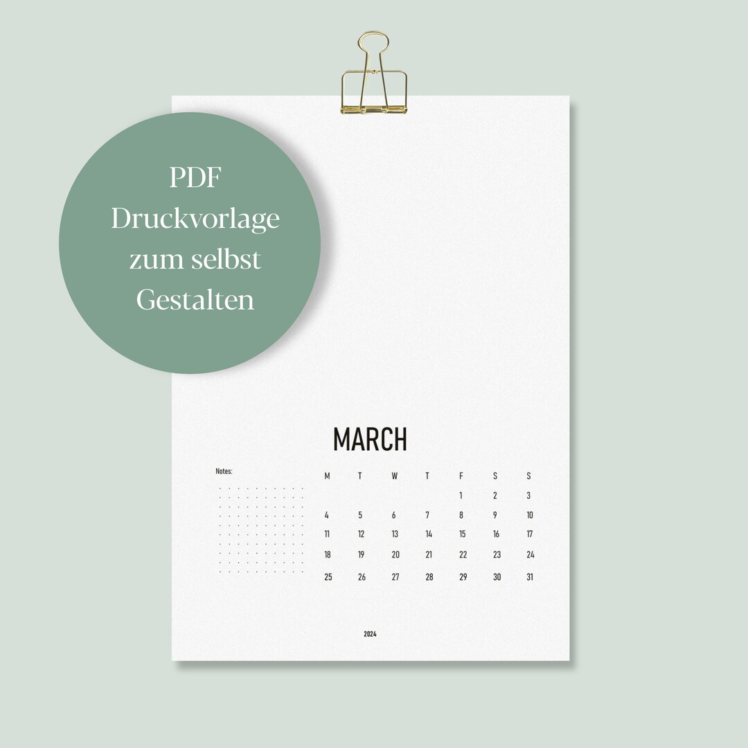  DIY Kalender 2024 Druckvorlage zum selbst gestalten digitale Datei Illustration 