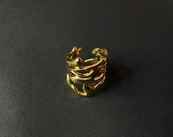 Onregelmatige verstelbare roestvrijstalen gouden damesring| Verstelbare ring van gesmolten vloeibaar metaal | Moderne en minimalistische sieraden | Gouden ring