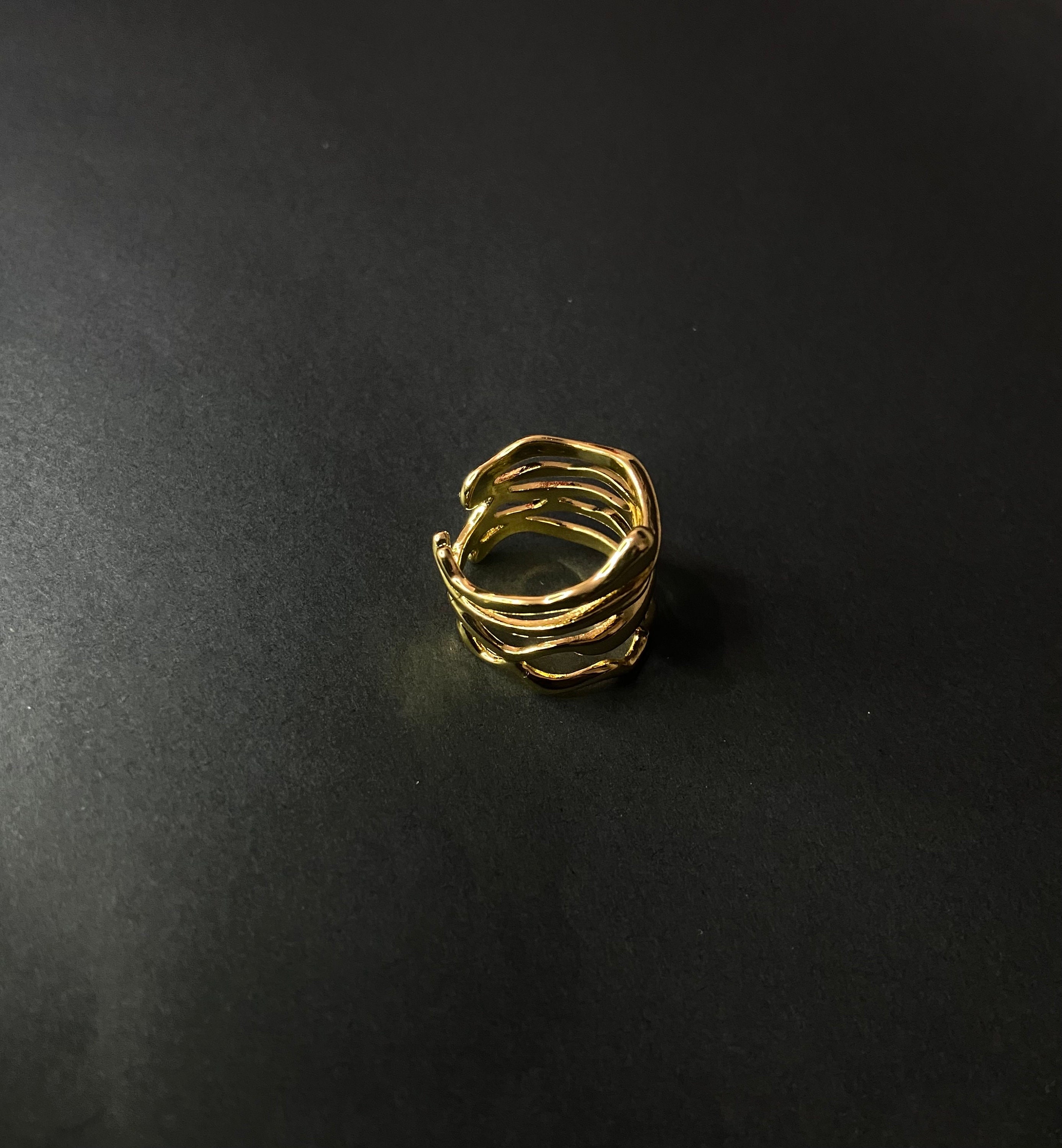 Irregular Adjustable Stainless Steel Gold Ring Adjustable Melted Liquid Metal Ring modern