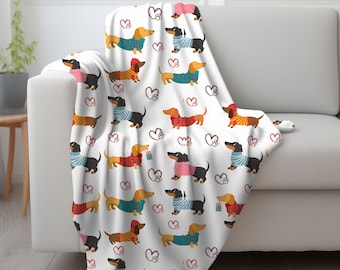 Dachshund Velveteen Plush Blanket, Dachshund Dog Print Blanket, Doxie Print Blanket, Cozy Plush Blanket, Gift for Doxie Lovers