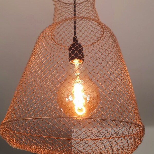 SOLENZO - Fishing basket pendant light in gold metal - seaside - upcycling - E27