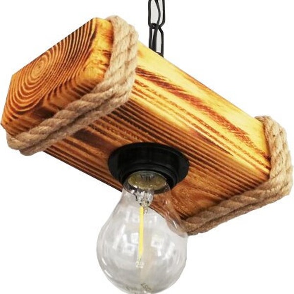 solenzo - Lustre suspension en bois et corde style industriel rustique campagne chic 1 ampoule (E27)