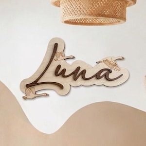 Personalized wooden name sign with flock of geese for boho or cottagecore baby wall decor – adhesive included