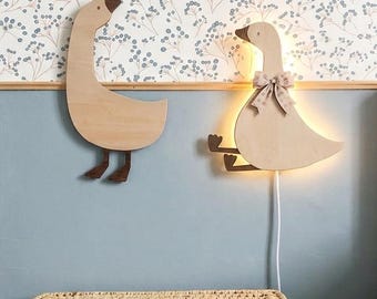 Applique murale oie en bois - Lampe veilleuse décorative pour chambre d'enfant - Décoration murale bohème et naturelle - ampoule offerte
