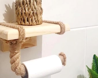 AIDILI Porte Papier Toilette Mural Avec Étagère - Support Bois Vintage Sans Perçage - Rangement Salle De Bain