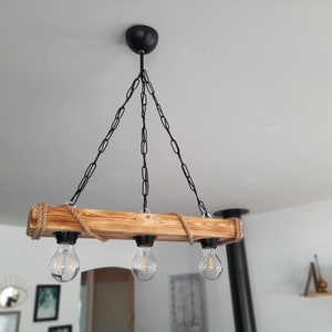 solenzo Lustre suspension en bois et corde style industriel rustique campagne chic 3 ampoules E27 image 4