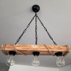 solenzo Lustre suspension en bois et corde style industriel rustique campagne chic 3 ampoules E27 image 1