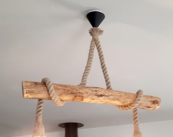 Lustre suspension ATLANTIQUE en bois naturel flotté 2 ampoules - style bord de mer - E27