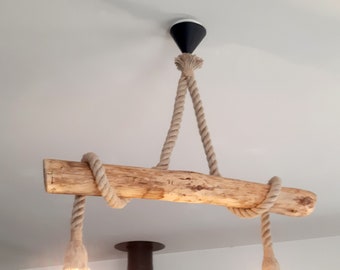 ATLANTIQUE pendant light in natural driftwood, 2 bulbs - seaside style - E27