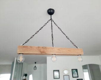 solenzo - Lustre suspension en bois style industriel - rustique - campagne chic - 3 ampoules (E27)