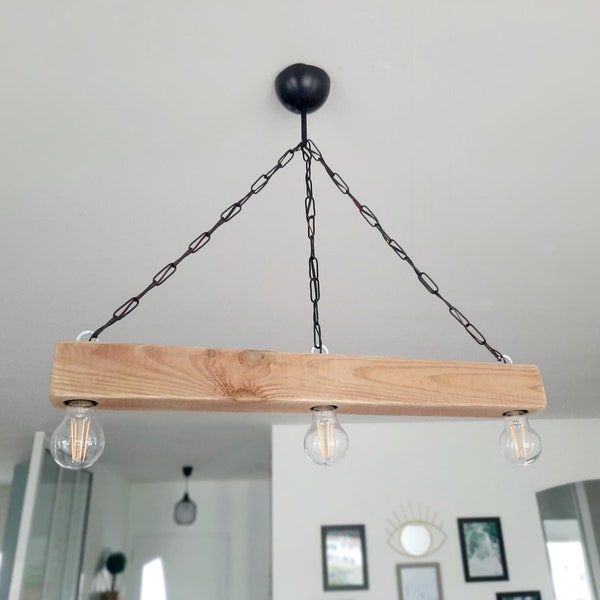 solenzo - Lustre suspension en bois style industriel - rustique - campagne chic - 3 ampoules (E27)