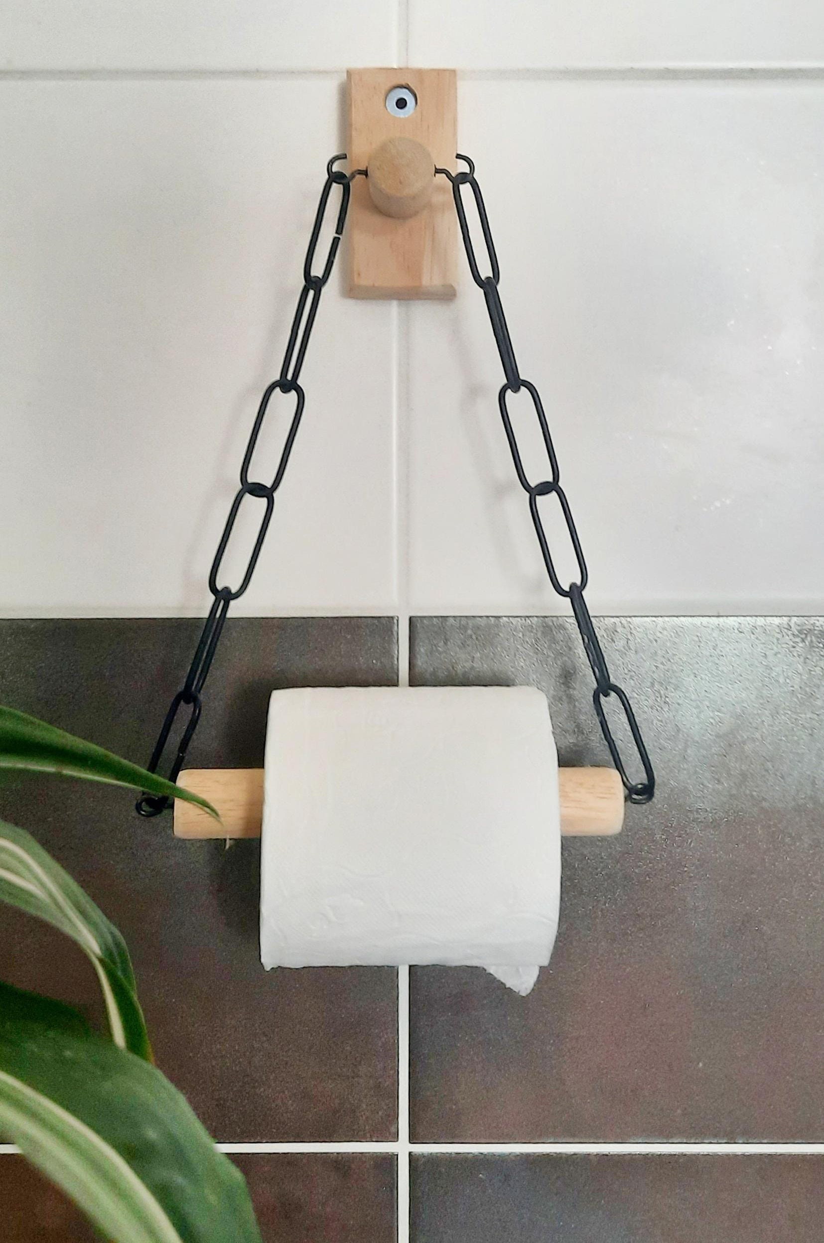 Porte-Papier Toilette Autocollant En Bois - Sans Perçage - Style Bohème Avec Corde De Chanvre