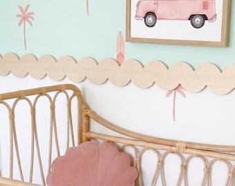 Kit de molduras de madera onduladas - Borde de pared festoneado para habitación infantil y de bebé - Decoración de pared de madera - Borde pintado para bricolaje