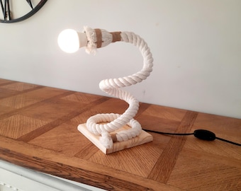 SOLENZO - Originele tafellamp van gedraaid touw - bedlamp aan zee - wit - E27-lamp inbegrepen