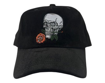 Skull and Rose Embroidered Corduroy Hat
