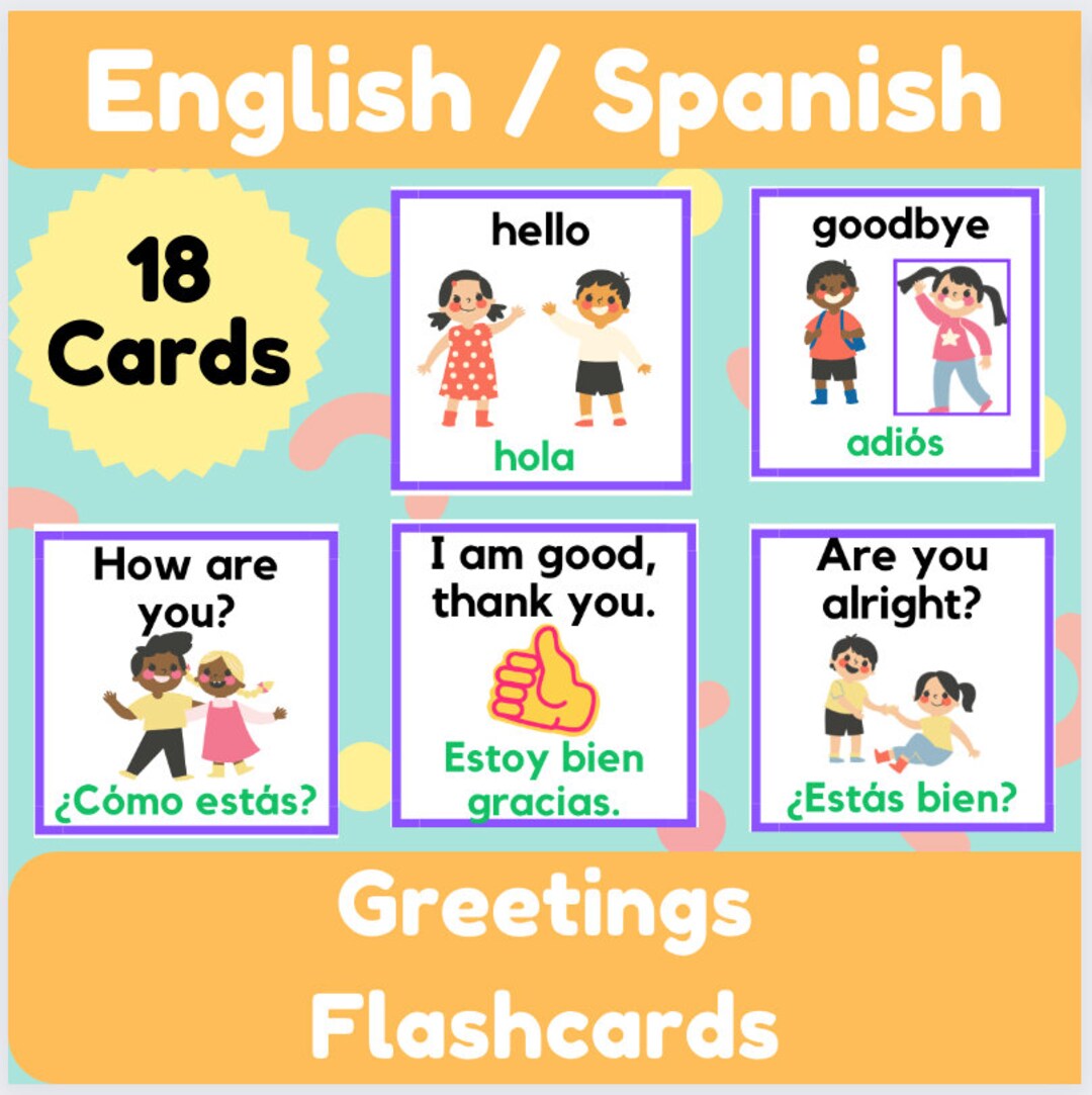 English/spanish Greetings Flashcards Etsy