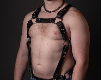 Leather Chest Harness with Suspender Straps to Jock Attachments (Handmade and Custom Sizing)