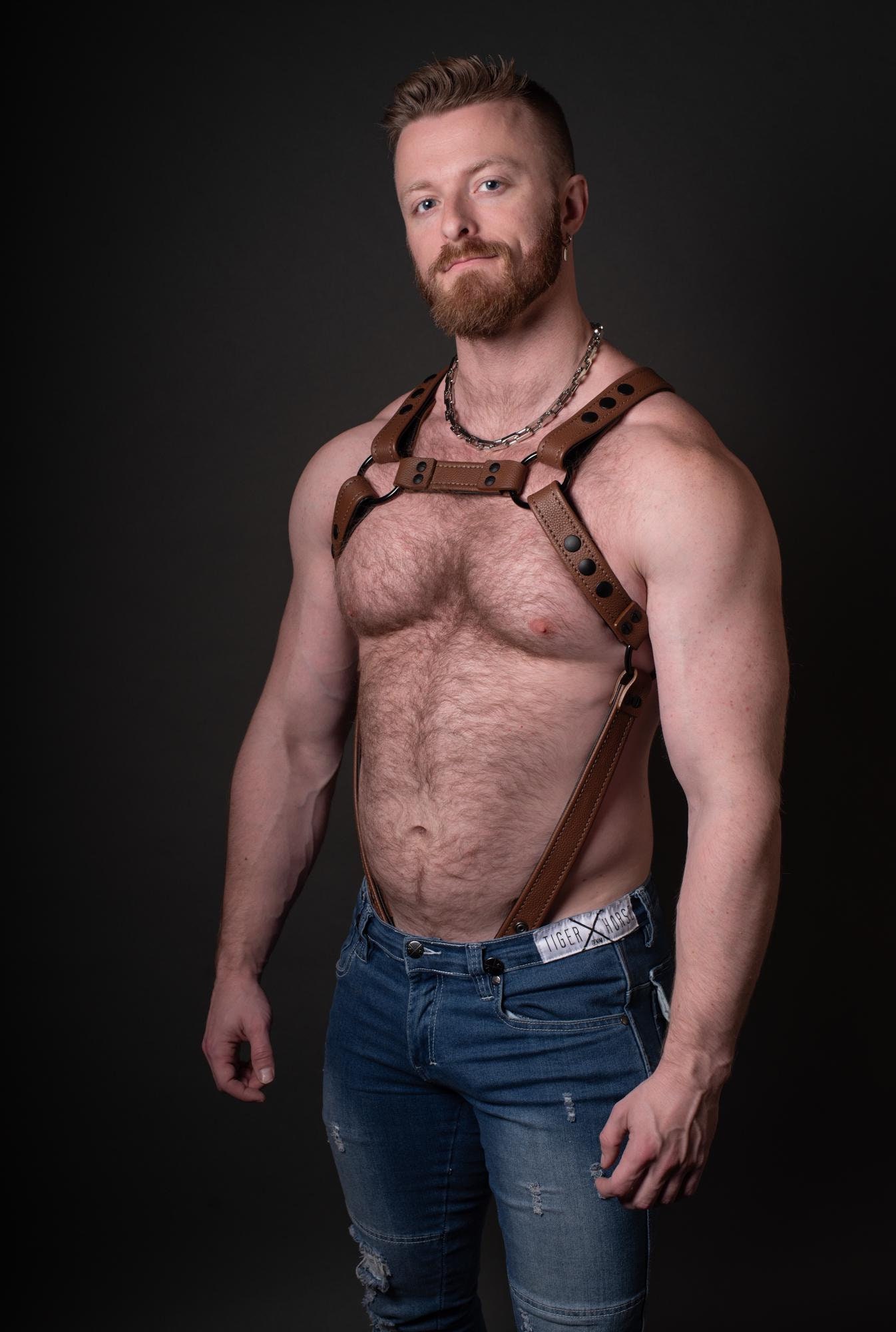 Leather Chest Harness with Suspender Straps to Ring (Handmade and Custom Sizing)