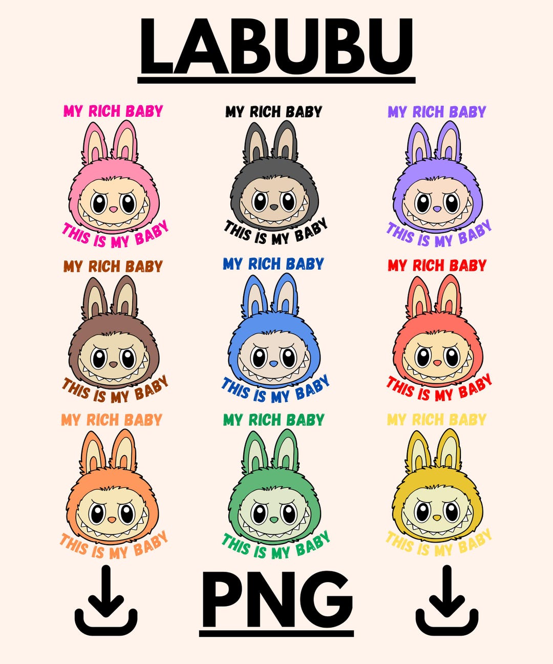 10 LABUBU Designs Png Bundle, Labubu Svg, Labubu Baby, Movie Cartoon ...