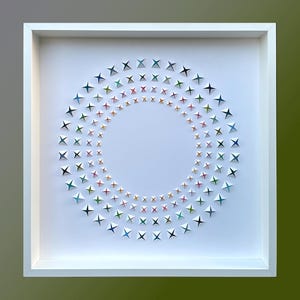 Papier géométrique en relief fait main de style minimaliste original sur papier aquarelle, cercle unique, art mural contemporain contemporain, encadré