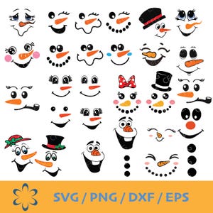 Sneeuwpop Svg | Sneeuwpop gezichten Svg | Kerst-svg | Sneeuwpop meisje Svg | Winter-svg | Sneeuw-svg | Bundel sneeuwpopgezichten | Sneeuwpop png dxf eps jpg
