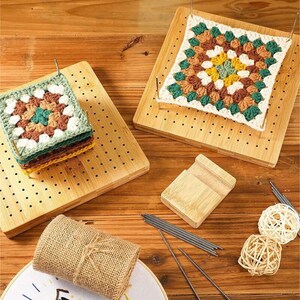 DEPAADER 13 inch Bamboo Granny Square Blocking Board - Blocking Board for Crocheting with 15 Stainless Steel Pins for Handcraft Lovers Mothers