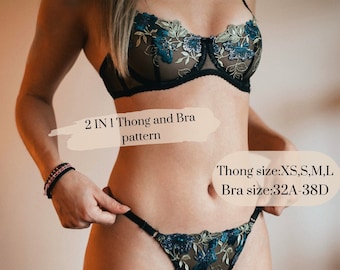 Adriennes Bra and Thong sewing pattern set | instant download | Brassiere pattern | Underwear Thong pattern
