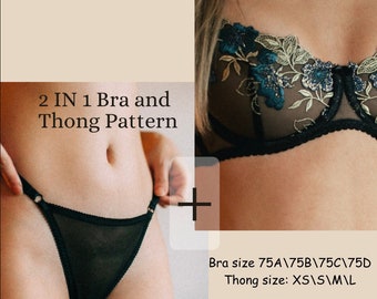 Bra and Thong sewing lingerie pattern 2 in 1 | Instant download | Brassiere Pattern | Underwear Thong pattern