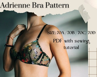 Adrienne's Bra sewing lingerie Pattern | Instant download | PDF sizes:  70A / 70B / 70C/ 70D | Brassiere Pattern