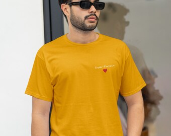 Camiseta Amarilla Bordada "Super Padrino", Camiseta Padrino Personalizada, Regalo Padrino Personalizable, Camiseta Hombre, Regalo Padrino Original