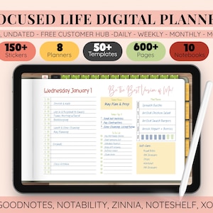 Focused Life Bundle 2025 Dated GoodNotes Digital Planner Undated Linked Trackers Busy Moms Planning Kit Download Home Management Calendar