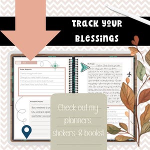Example of completed prayer journal pages tracking blessings and personal prayers in digital planner with handwritten notes