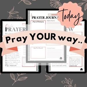 Op de afbeelding: Een stapel gebedsboeken met de tekst "Pray YOUR way" op een banner. De boeken hebben de titels "Daily Prayer" en "Prayer Journal". Het woord "Today" staat in een roze cirkel.