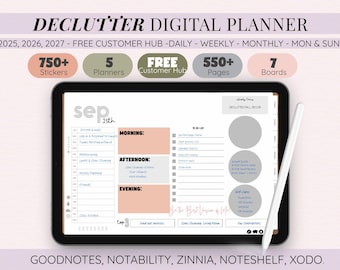 Digital Planner for Organized Mom New Years Motivation Declutter and Organization for Home Reset 2026 Weekly Cleaning Checklist hyperlinked