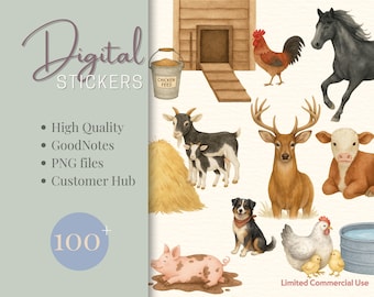 Lot de cliparts animaux de la ferme | Animaux de la basse-cour, Poulets, Stickers vie à la ferme rustique | Stickers numériques pour planning, journal et scrapbooking