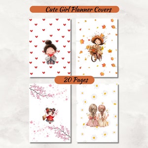 Capas de planejador de menina fofa, A4, A5, imprimíveis para temas de carta, primavera e natureza, download digital