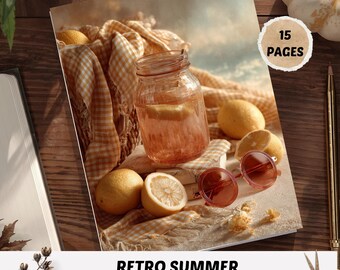 Retro Summer Junk Journal Kit: Vintage Ephemera, Printable Backgrounds (Digital Download